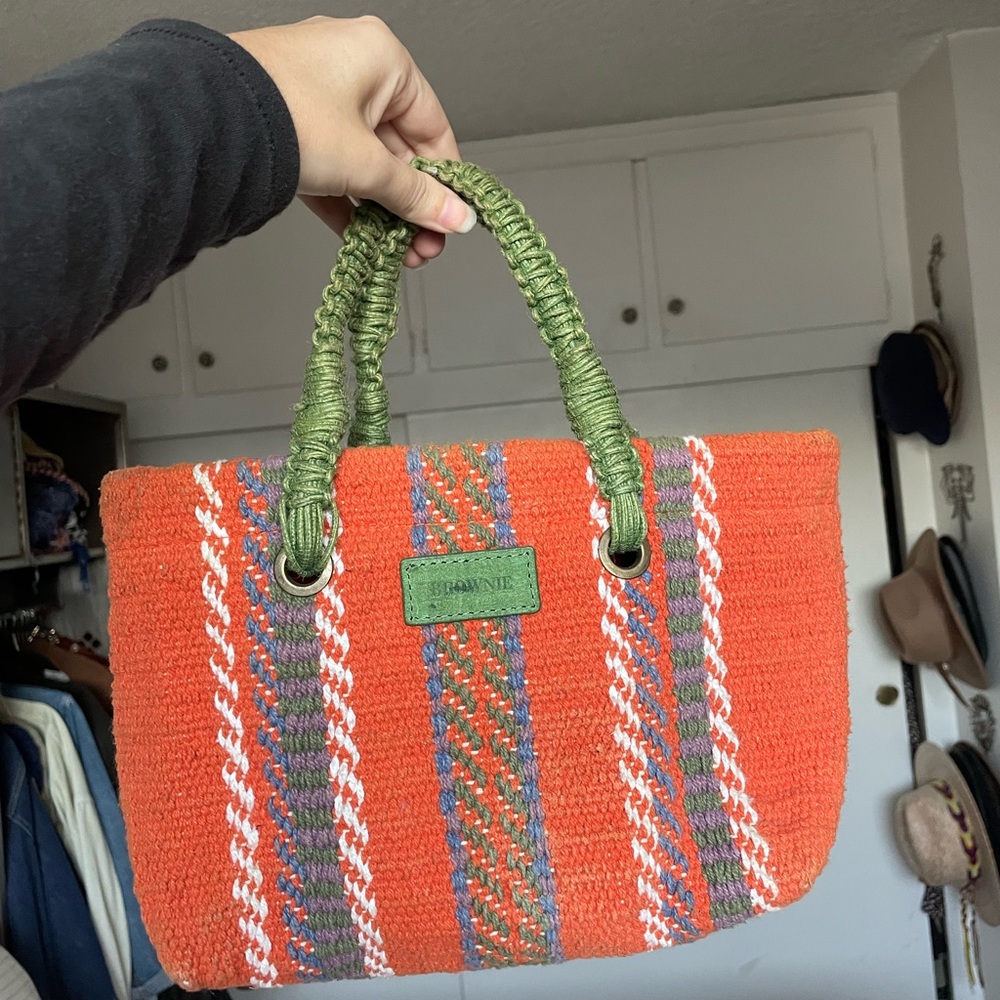 Orange and Green Handwoven Tote Bag